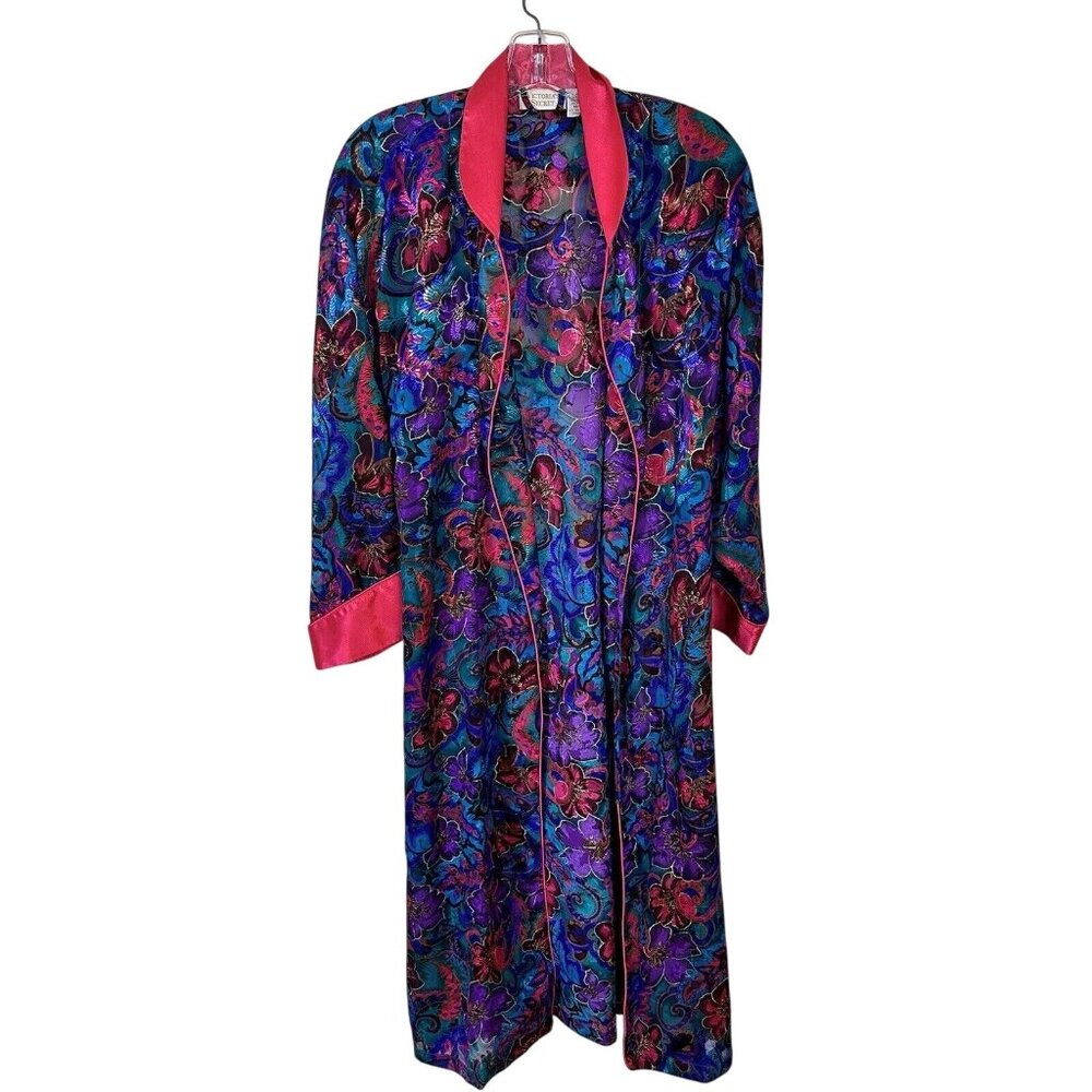 Vintage Victorias Secret Sexy Floral PInk Purple Robe Size Large Gold Label